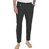 Beotyshow Mens Linen Pants Casual Elastic Waist Trousers Summer Beach Lightweight Pants