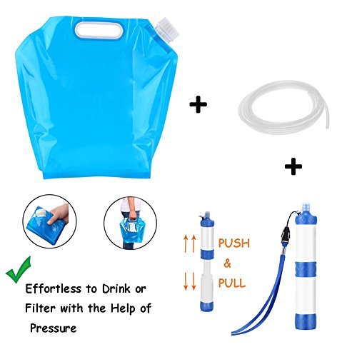 Breezing Style Personal Water Filter + 10 Litres Collapsible Water Container BPA Free, Food Grade, Self-standing, Freezable Plastic Water Bag Carrier, Outdoor Folding Water Tank for Camping Riding