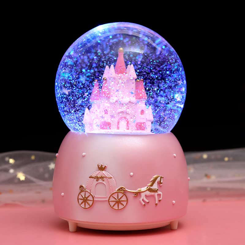 Qchomee Musical Snow Globe Music Box Crystal Ball illuminated Musical Ornament Melody Artware Birthday Christmas New Year Musical Gift for Girls Children Kids