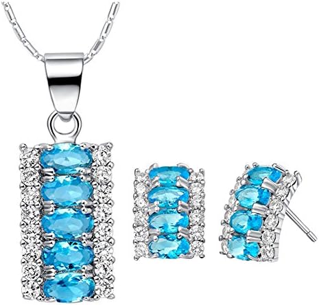 Layla Jewelry 18k White Gold Plated Alloy Swarovski Elements Crystal Jewelry Set include Pendant Necklace and Stud Earrings for Ladies Light Blue(Armor)