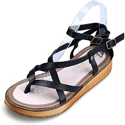 Reiny Fashion Leather Summer Casual Flat Womens Sandals Sandles Black 40 8.5 D(M) US