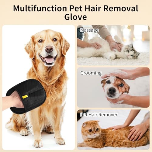 Kunoli 2PCS Pet Hair Remover Glove, Static Pet Hair Removal Glove, Dual-Sided Grooming Gloves, Reusable Pet Hair Removal for Washing Deshedding Grooming, Suit for Sofa Carpet Clothing