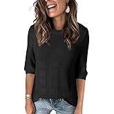 Dokotoo Womens Fashion Ladies Plus Size Summer 3/4 Short Sleeve Tunic Tops for Women Trendy Blouses Solid Color Pullover Sweaters Casual T-Shirts Work Business Loose Tee Shirts Black XX-Large