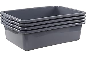 Yesdate 4-Pack 32 L Large Bus Tubs, Commercial Tote Box, Plastic Bus Box, Grey