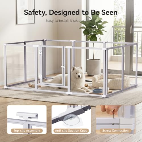 Homelio 10 Panel Acrylic Indoor Dog Playpen, Height: 60 cm, Dog Pen with Door, Metal Frame, Sturdy, Easy to Install, Suitable for Small Dogs, Puppies, Rabbits, White