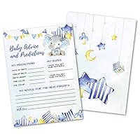 50 Deluxe Blue Elephant Advice and Prediction Cards- Large Double Sided 5 x 7 Inch for Baby Boy Shower Game, New Parent Message Book, Mom & Dad to Be, Decorations Activities Supplies Invitations