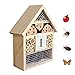 B&P Bee House, Natural Wooden Insect House Garden Bug Hotel, Perfect Shelter for Bees,Butterflies and Ladybugs, Size 8.66 x 7.48 x 2.76 inch
