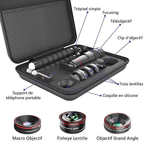 Lot de 2 objectifs HD grand angle et téléobjectif 2,2x pour