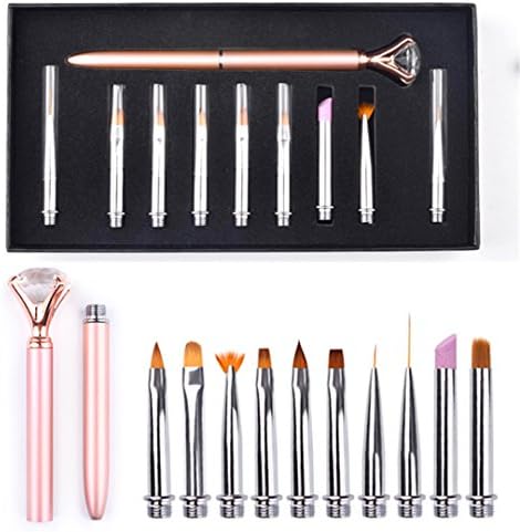 10Pc Nail Art Pen Brush Set Replace Head Metal Diamond Cuticle Remover Crystal Flower Drawing Painting Liner Design Nail Tool Rose
