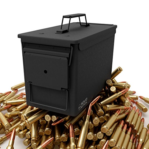 Solid Tactical New 50 Cal Metal Ammo Can - Military & Army M2A1 Steel Waterproof Ammunition Box for Long Term Storage in Black