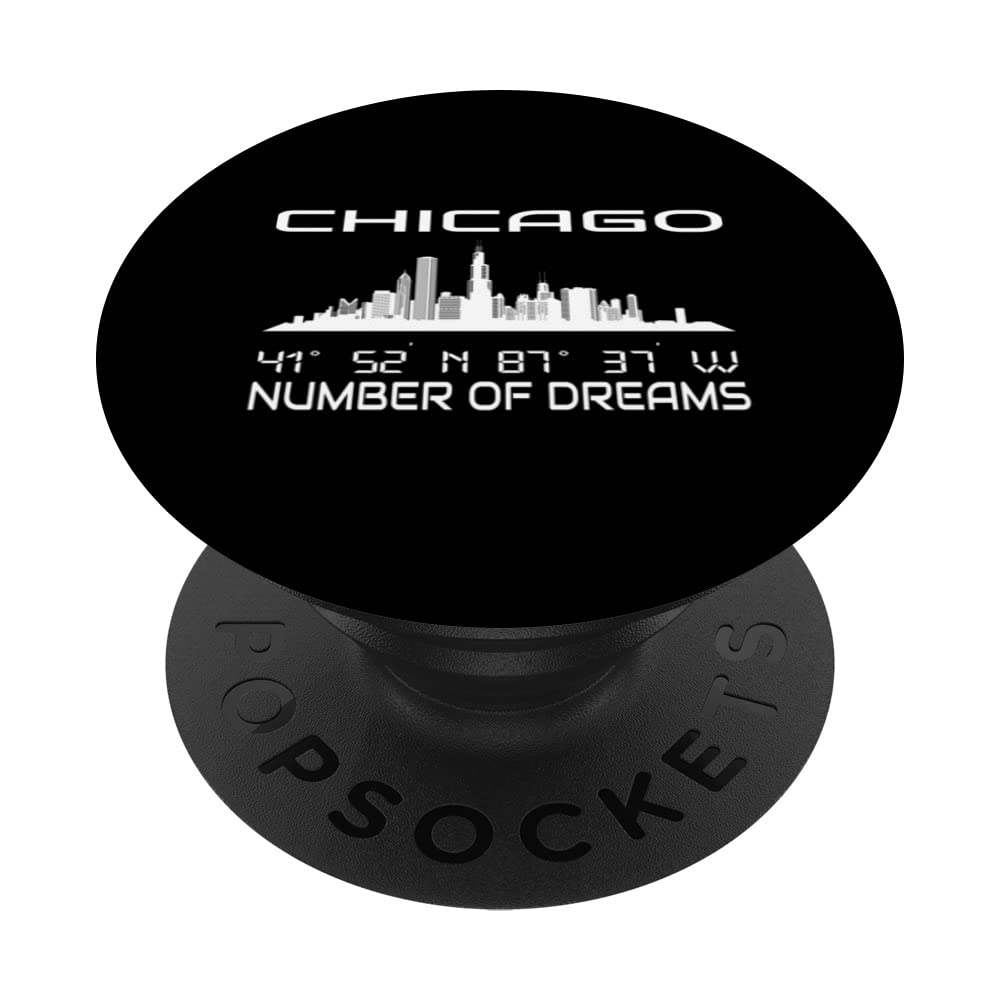 GPS coordinates Chigaco at night USA home city skyline PopSockets Swappable PopGrip
