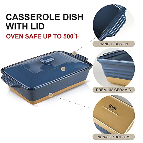 HVH Ceramic Casserole Dish with Lid Oven Safe, 3.5 Quart Large