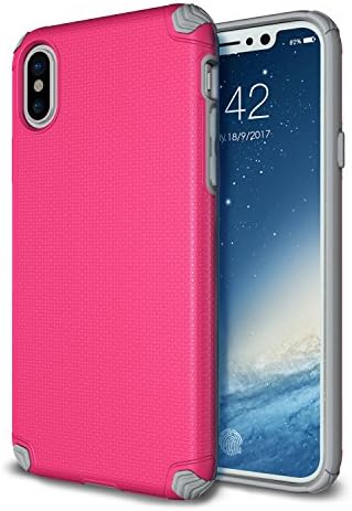 iPhone X Case,[Non Slippery Series] Dot Back Texture Shockproof Slim Hard Protective Bumper Defender for iPhone X&amp;iPhone 10 (2017) 5.8'' Rose