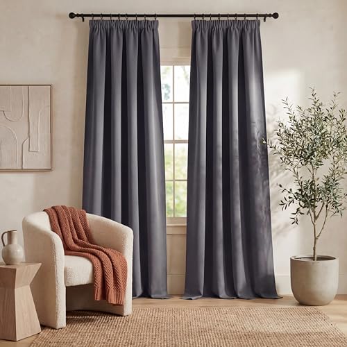 PONY DANCE 90% Blackout Curtains with Ruffle Tape for Rail, Set of 2, H 245 x W 140 cm, Thermal Curtain Against Heat, Bedroom Curtains and Curtains, Grey Opaque Curtains for Living Room