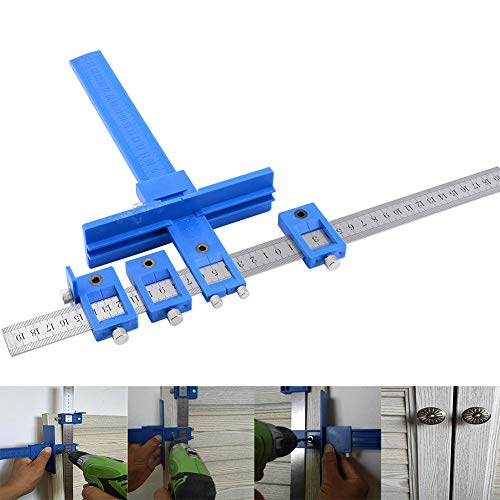 Drill Punch Locator, Adjustable Drill Guide Sleeve Cabinet Hardware Jig Drawer Pull Jig Wood Drilling Dowelling Hole Saw Master System (Blue) - Thumbnail 7