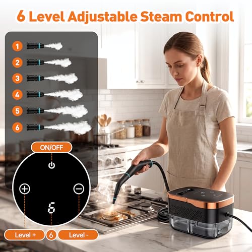 Steam Cleaner, Portable Handheld Steamer for Cleaning with 17pcs Accessories, 6-Level Adjustable & 15s Heat-Up, High Pressure Steam Cleaner for Kitchen, Floor, Tile, Dirt, Grout, Grease, Car Detailing