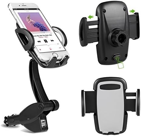 3-in-1 Universal Car Mount Charger Holder 360 Degree Rotating Goose-neck with Dual USB 3.1A Car Charger for iPhone 7, 7 Plus, 6/6S, 6/6S Plus, Samsung Galaxy S8/S7, S7 Edge and Other Smartphones