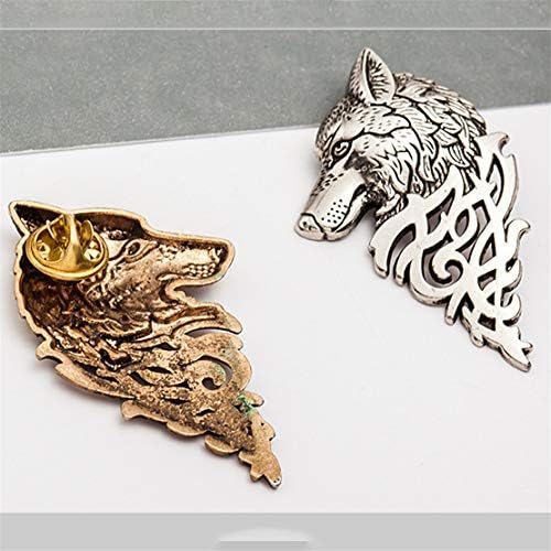 DFASPH Wolf Head Brooch Retro Badge Personality Suit Collar Pin Buckle Domineering Lapel Pin Men Shirt Suit Accessory,Ancient Silver,Size