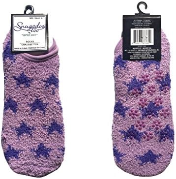 Non Skid Gripper Slipper Lounge Ankle Socks Women One Size (Purple Stars)