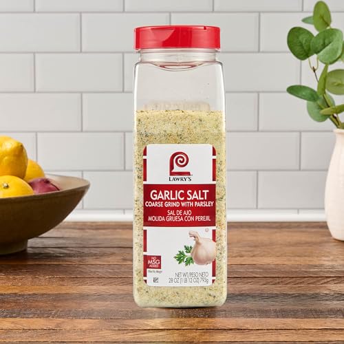 LAWRY’S COARSE GRIND GARLIC SALT WITH PARSLEY, 28 OZ – ONE 28 OUNCE CONTAINER OF GARLIC SALT AND PARSLEY SEASONING FOR BEEF, POULTRY, STIR-FRY AND PASTA