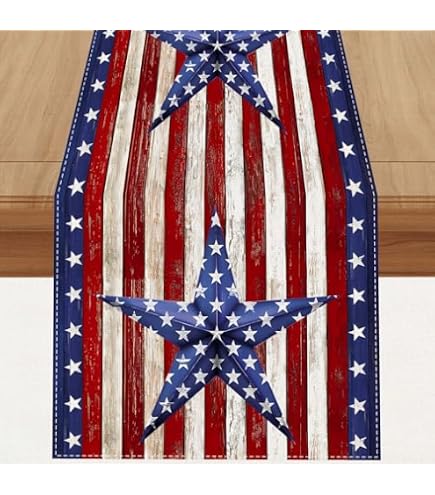 XCHI Patriotic Table Runner 13x72 Inch - Flowers, Cardinals, Stars For 4th Of July, Memorial Day - View #5