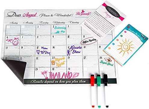 Urbanistico Magnetic Calendar Refrigerator Monthly Planner Dry Erase Board | Wood texture design 16"x12" | BONUS Including markers,Bucket list and Wall sticker for an Organised&amp;Balanced Lifestyle