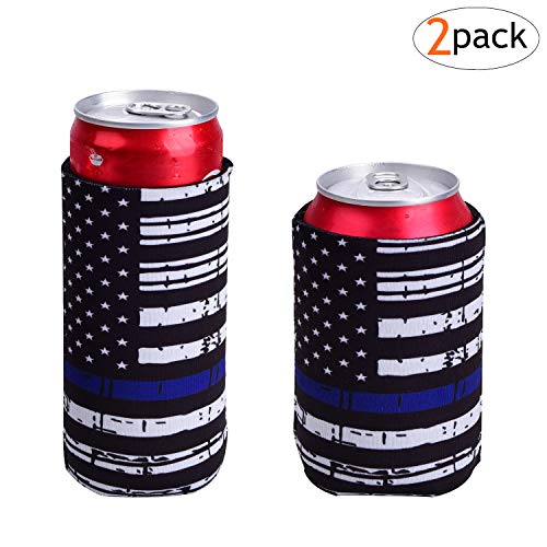 Slim Can Coolers For Slim Can +Can Cooler Sleeves For Standard 12oz Can, Collapsible Neoprene Insulated Drink Cooler Coolies Cover holder Can Coozies USA Flag Perfectly (2 pack)