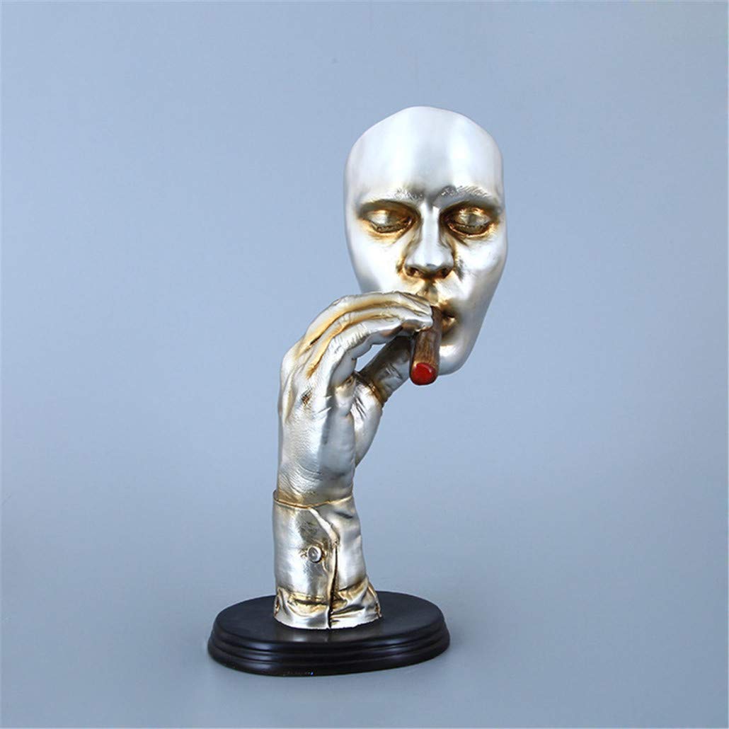 XOBULLO Resin Smoking Cigar Human Face Statue Retro Abstract Sculpture Character Artwork Home Decorations