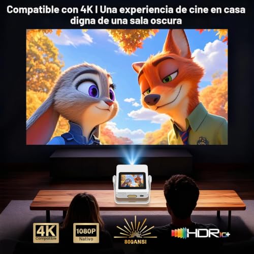4K Portable Projector with Smart Touch Screen, 1100 ANSI Outdoor Mini Projector, Auto Focus and Trapezoid Correction, WiFi 6 Bluetooth HDR10+, 1000+ Apps, Home Theater