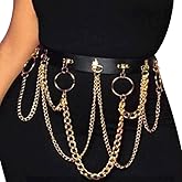 BODIY Black Leather Waist Chain Belt Gold Body Chain Punk Rave Accessories Fashion Body Jewelry for Women