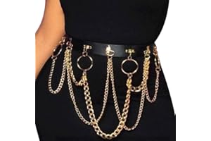 BODIY Black Leather Waist Chain Belt Gold Body Chain Punk Rave Accessories Fashion Body Jewelry for Women