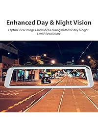 Rexing M1 HD Vista posterior de doble canal Pantalla táctil de 10 ”IPS Mirror Dash Cam 1296p + 720p Panel gran angular Grabador de medios de transmisión DVR con cámara trasera, sensor G, grabación en bucle, cámara de respaldo