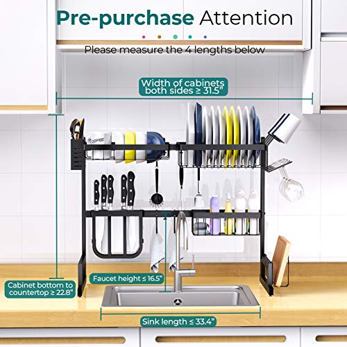 BASSTOP Dish Drying Rack Over Sink, Length Adjustable (25.6''≤Sink Size