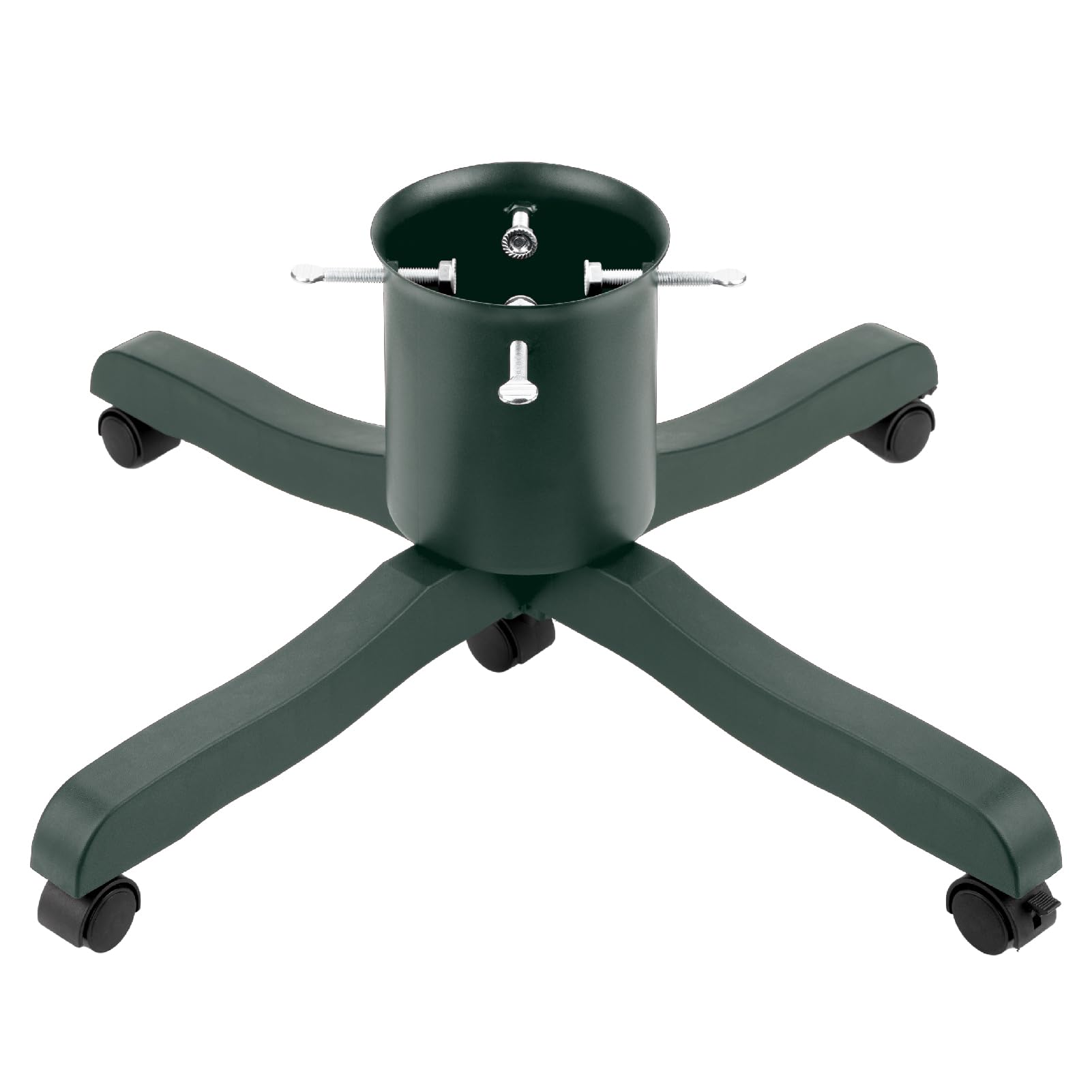 Christmas Tree Stand for Live Fir and Pine Trees with Water Reservoir and Rolling Wheels, Heavy-Duty Metal Base with Plastic Legs, Adjustable Trunk Support, Holiday Décor - Green