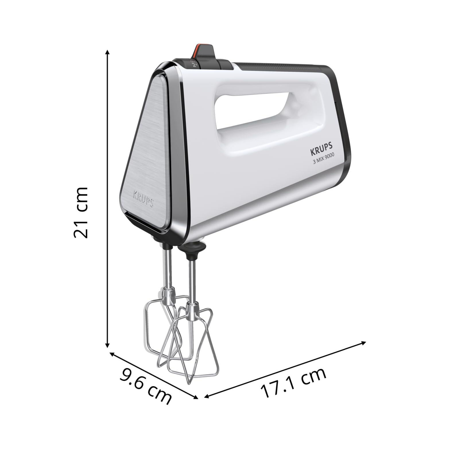 Krups 3 Mix 9000 Handmixer, 750 Watt, Geschwindigkeitsregler, Turbomodus, ergonomischer Griff, Handrührgerät inkl. Schneebesen, Knethaken, Pürierstab-Aufsatz, Messbecher, weiß/silber, GN9121 7