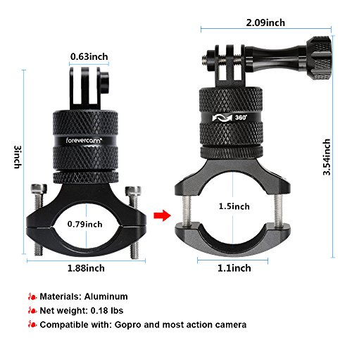 Motorcycle/Bicycle/Mountain Bike Handlebar Mount, Upgraded Aluminum Alloy 360 Rotation, Compatible with GoPro Hero5 4 3+ 3 2 1 and Other Cameras