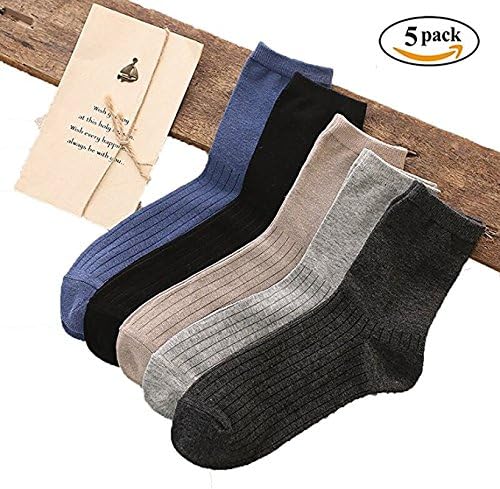 Yunki Men's 5 Pack Cotton Casual Socks Classics Dress Flat Knit Crew Socks Cushion Comfort Sport Crew Stockings