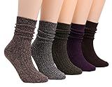 5 Pairs Thick Knit Cotton Boot Crew Socks For Women 5-9 WS19 (Mixed)
