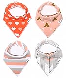 American Kiddo Baby Bandana Drool Bibs for Girls 100% Waterproof Organic Cotton With Snaps and Back Pocket (4-Pack) for Drooling and Teething Babies and Toddlers - 