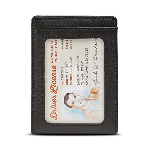HOJ Co. DEACON ID BIFOLD Front Pocket Wallet-Full Grain Leather-Bifold Money Clip Wallet (Black Smooth)