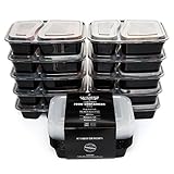 California Home Goods 2 Compartment Reusable Food Storage Containers with Lids, Microwave and Dishwasher Safe, Bento Lunch Box, Stackable, Set of 10