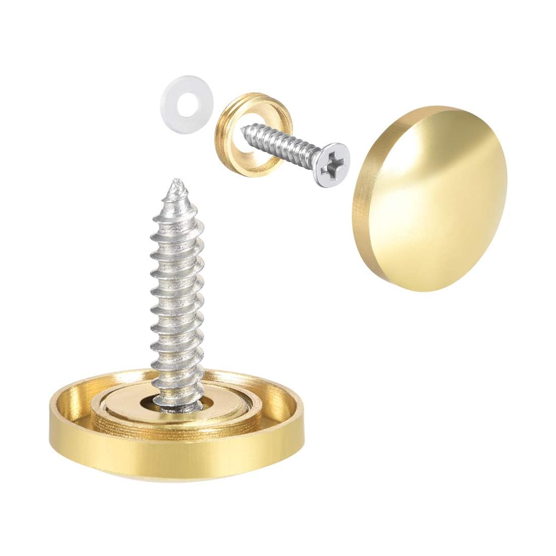 TOP-VIGOR 8Pcs Mirror Screws, 18mm brass Mirror Screws Cap Nail with Washers, Decorative Cap Covers Polished Mirror Nails for Mirrors, Furniture Fittings, Tables, Wardrobes, Glass, Gold