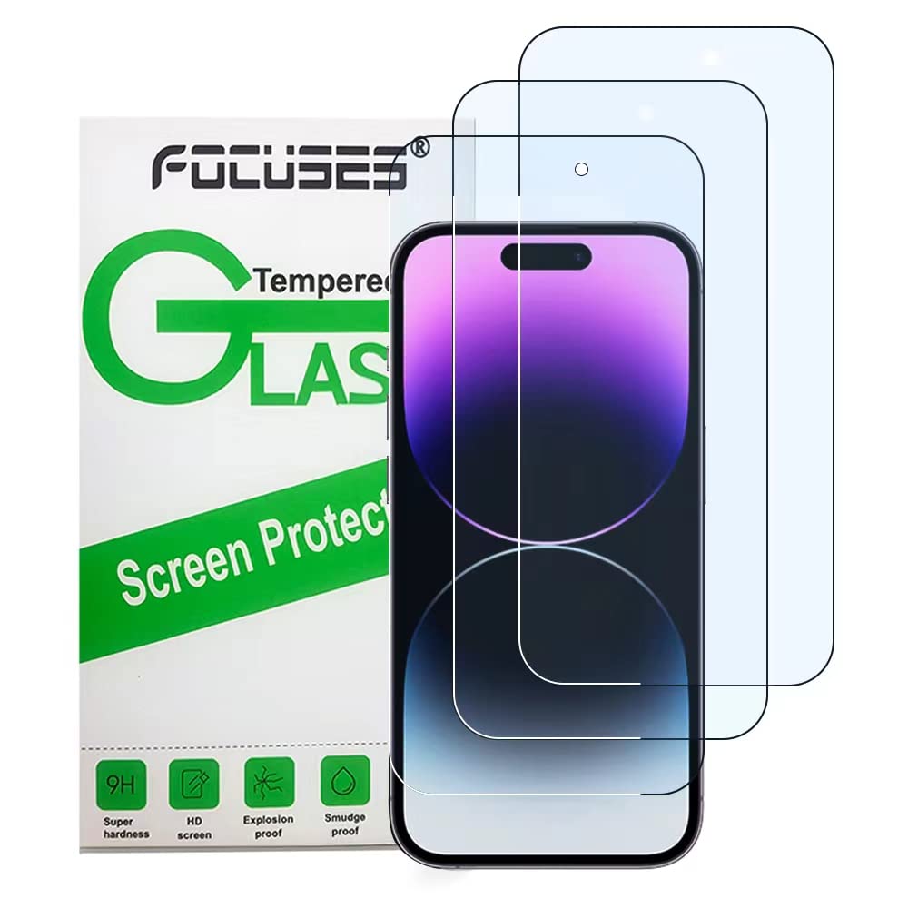 Photo 1 of Focuses Screen Protector for iPhone 14 Pro Max Blue Light Screen Protector 6.7inch. Anti Blue Light Tempered Glass Film for iPhone 14 Pro Max 3 Pack
