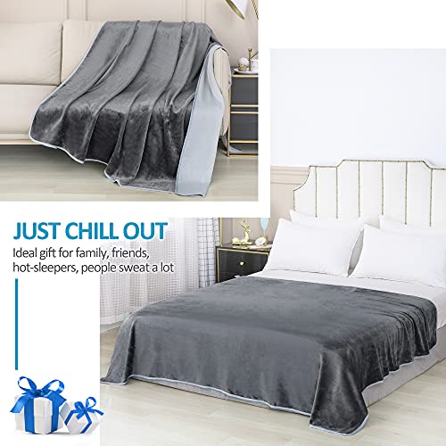 Cottonblue Cooling Blanket Queen Summer Blanket Cool-to-Touch Plush Fleece Blanket for Hot Sleeper Absorbs Body Heat to Keep Cool, Double Sided Throws for Bed Couch Travel, 60\'\' x 80\'\'