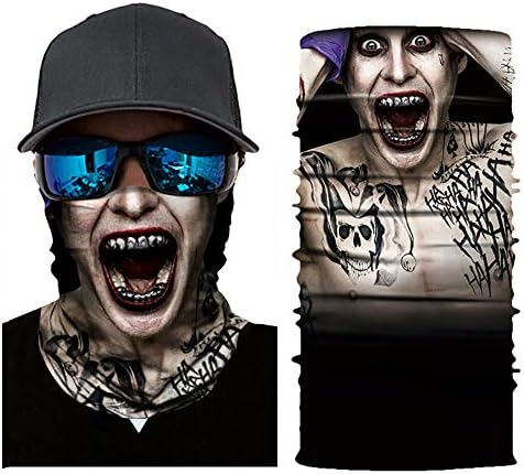 DQICE Cycling Face Masks Head Scarf 3D Joker Skull Pattern Mask Neck Warmer Face Mask