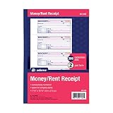 Adams Money and Rent Receipt Book, 2-Part, Carbonless, White/Canary, 7-5/8" x 10-7/8", Bound Wraparound Cover, 200 Sets per Book, 4 Receipts per Page (DC1182)