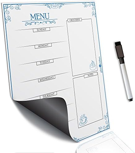 planOvation's Magnetic Dry Erase Board Weekly Menu (16"x12", Blue)