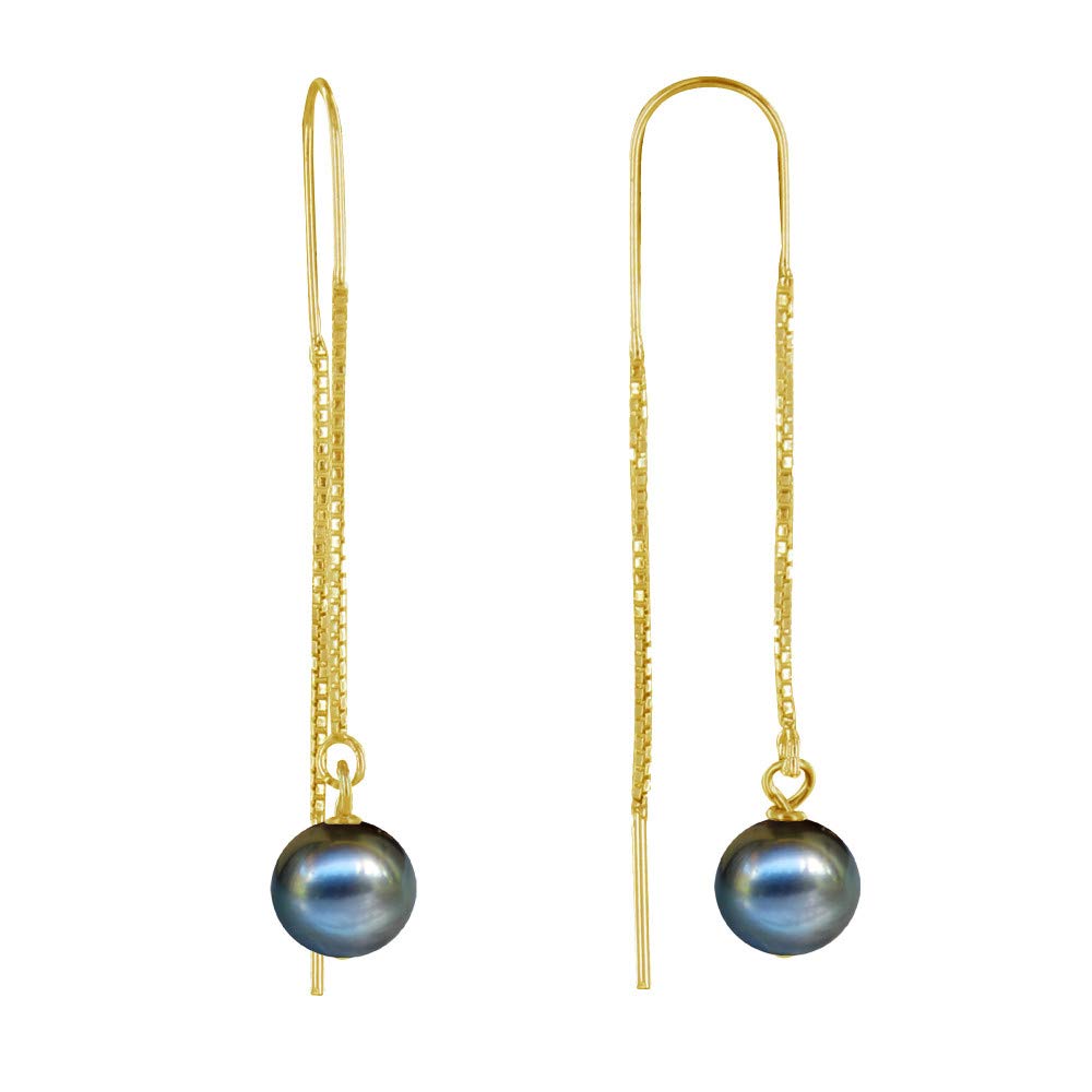 LES POULETTES BIJOUX - Golden Silver Chain Earrings and Cultured Pearl - Black
