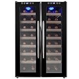 AKDY&reg; 32 Bottle Dual Zone Thermoelectric Freestanding Wine Cooler Cellar Chiller Double Door Refrigerator Fridge Quiet Operation
