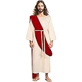 Owlfder Men's Jesus Costume Christian Biblical Robe Medieval Missionary Outfits Halloween Cosplay Cloak